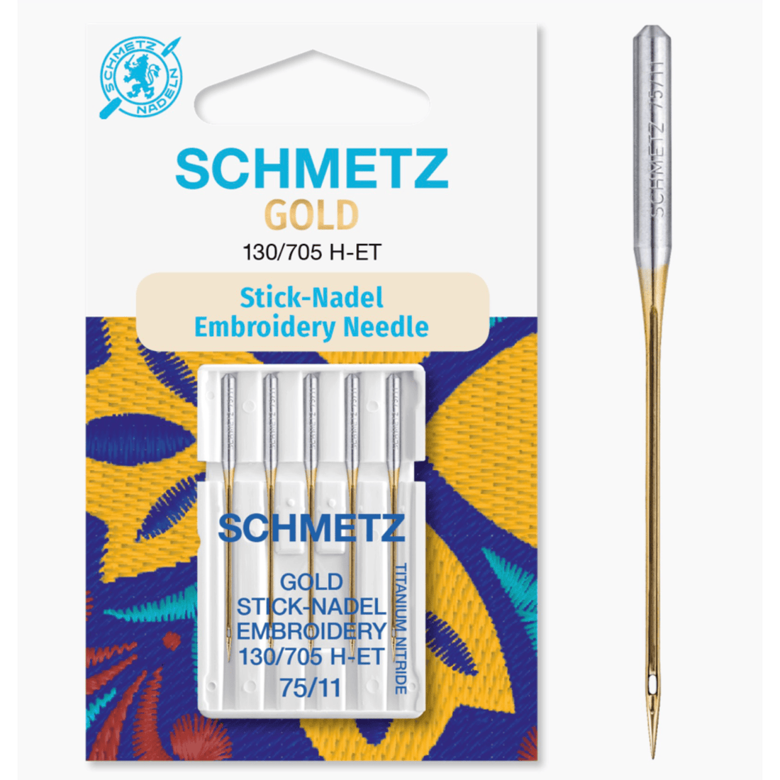 Schmetz Machine Needles Schmetz Gold Embroidery Sewing Machine Needles Pack of 5  - The Sewing Studio