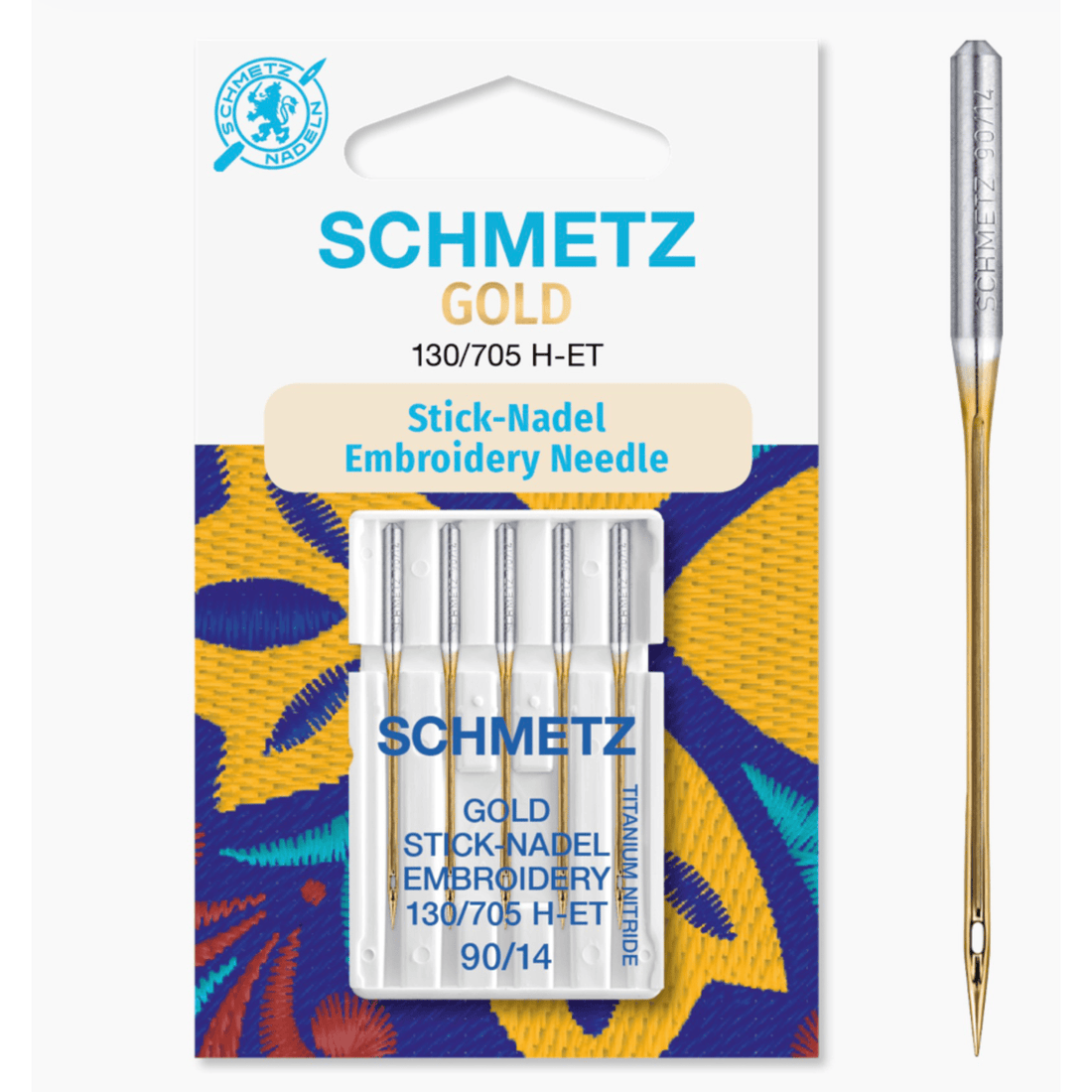 Schmetz Machine Needles Schmetz Gold Embroidery Sewing Machine Needles Pack of 5  - The Sewing Studio