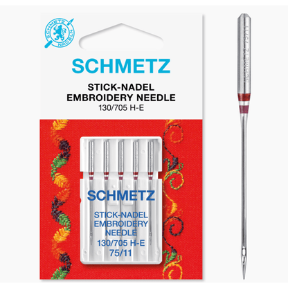 Schmetz Machine Needles Schmetz Sewing Machine Needles Embroidery Size 75/11 Pack of 5  - The Sewing Studio