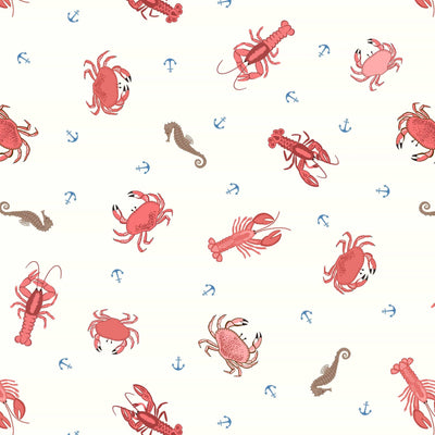 Lewis And Irene Fabric Small Things Coastal Crabs Lobsters and Seahorses SM58.1
