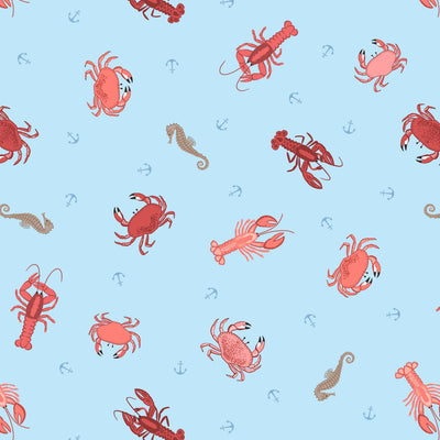 Lewis And Irene Fabric Small Things Coastal Crabs Lobsters and Seahorses SM58.2