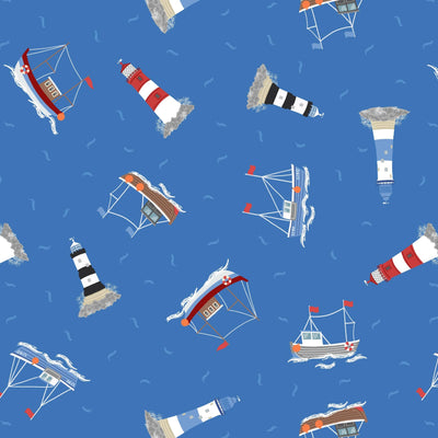 Lewis And Irene Fabric Small Things Coastal Boats And Lighthouses SM59.2