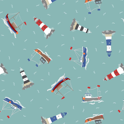 Lewis And Irene Fabric Small Things Coastal Boats And Lighthouses SM59.3