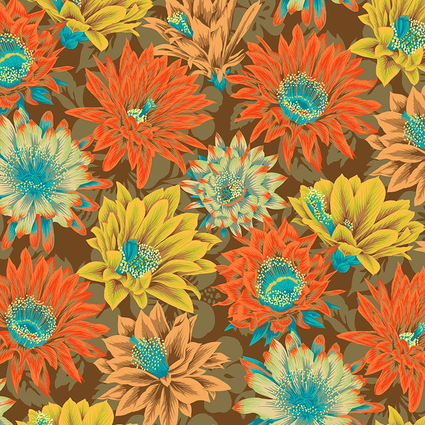 Brown Floral Stof Fabric Kaffe Fassett Cactus Flower Fabric - The Sewing Studio