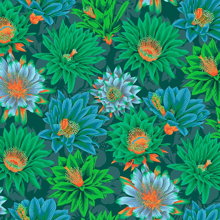 Green Floral Stof Fabric Kaffe Fassett Cactus Flower Fabric - The Sewing Studio