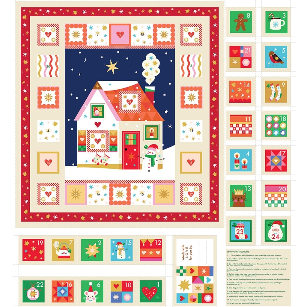 Multi-coloured Christmas, Advent Panel Stof Fabric Panels & Labels Thread & Ink Home for Christmas Advent Panel - The Sewing Studio