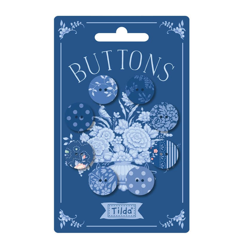 Tilda Something Blue Dark Fabric Covered Buttons 20mm Pack of 8