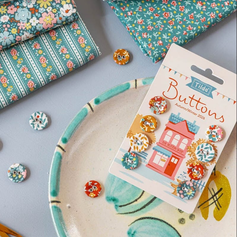 PRE-ORDER Tilda Village Life Autumn Fabric Covered Buttons Pack of 8