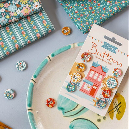 PRE-ORDER Tilda Village Life Autumn Fabric Covered Buttons Pack of 8