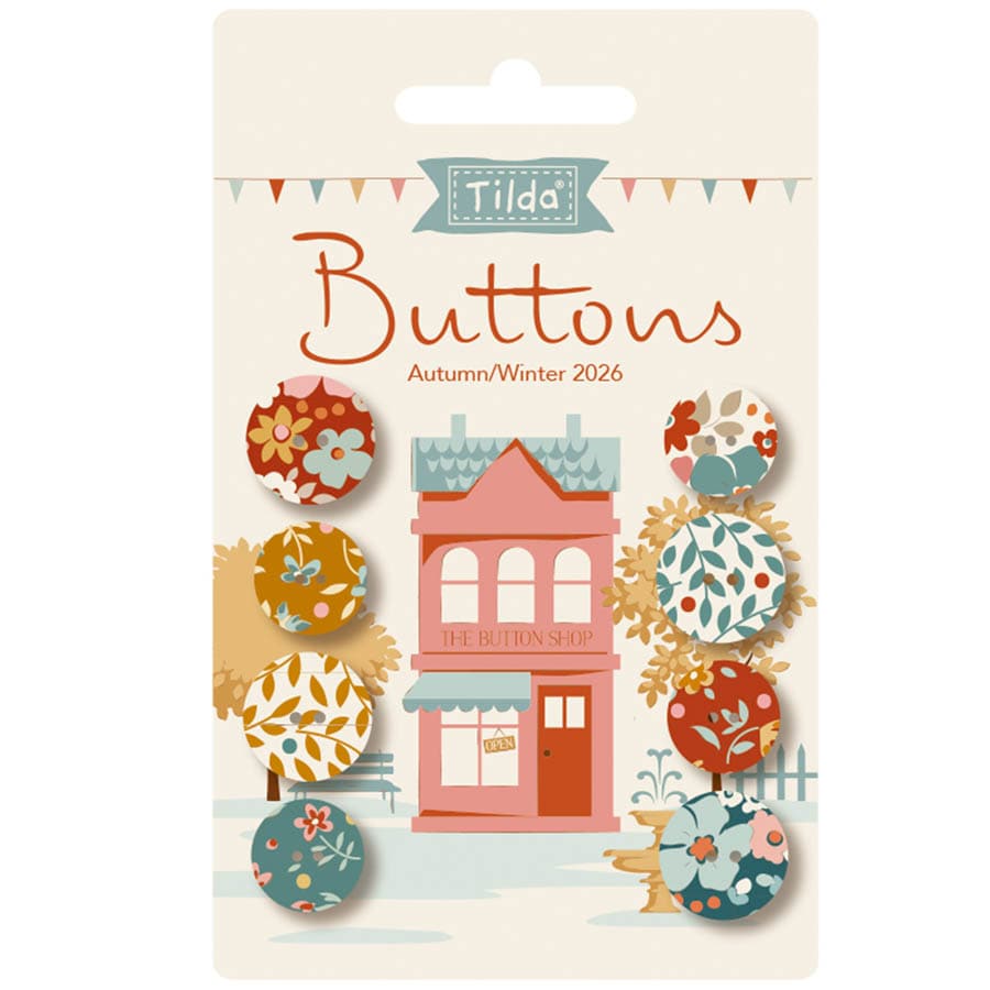 PRE-ORDER Tilda Village Life Autumn Fabric Covered Buttons Pack of 8
