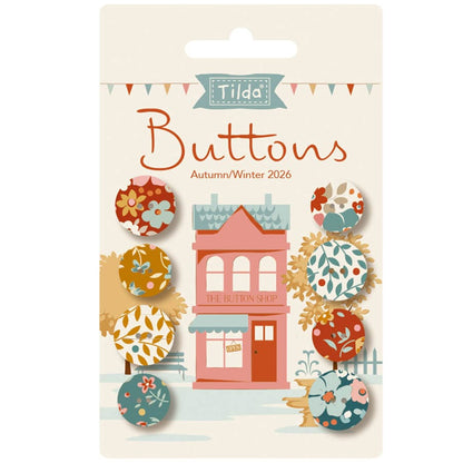PRE-ORDER Tilda Village Life Autumn Fabric Covered Buttons Pack of 8