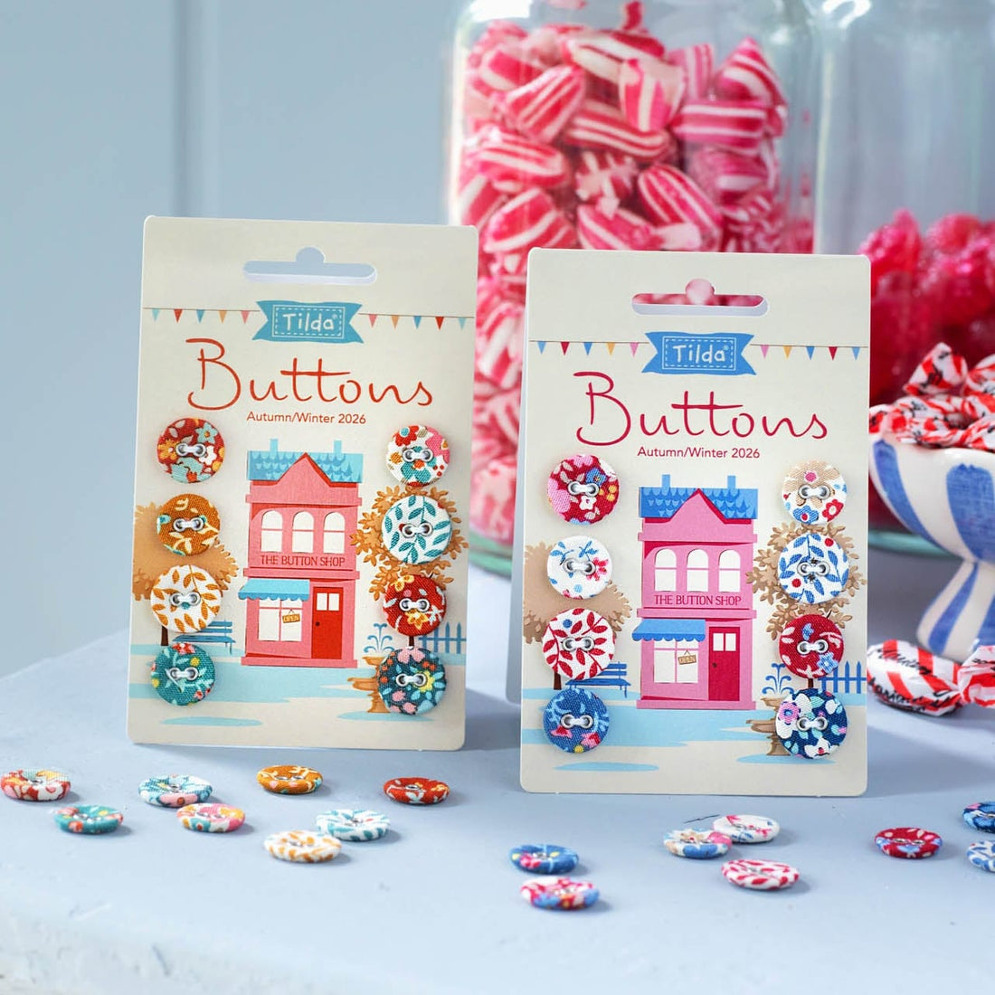 PRE-ORDER Tilda Village Life Winter Fabric Covered Buttons Pack of 8