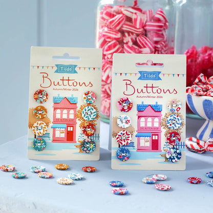 PRE-ORDER Tilda Village Life Winter Fabric Covered Buttons Pack of 8