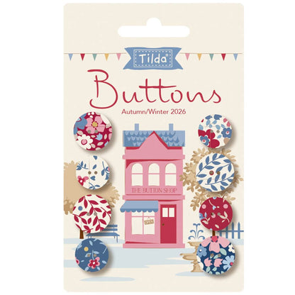 PRE-ORDER Tilda Village Life Winter Fabric Covered Buttons Pack of 8