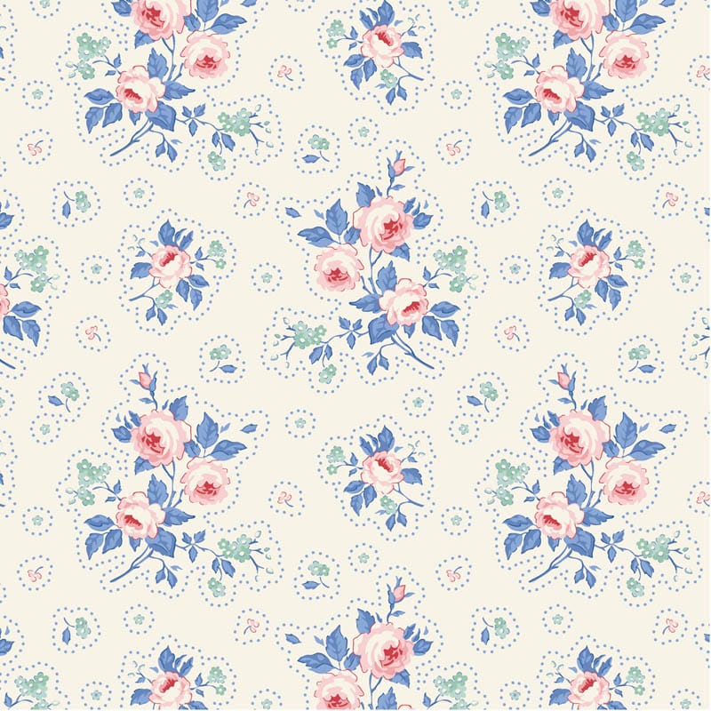 Multi-coloured Floral Tilda Fabric PRE-ORDER Tilda Something Blue Fabric - The Sewing Studio