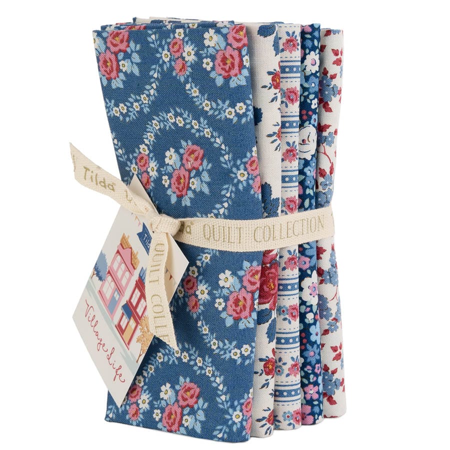 Tilda Fabric Pre Cuts PRE-ORDER Tilda Village Life Blue Fat Quarter Bundle 5 Piece - The Sewing Studio