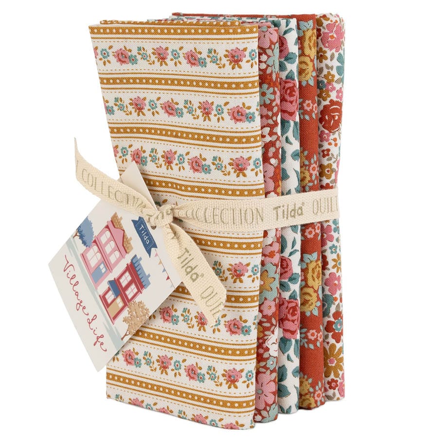 Tilda Fabric Pre Cuts PRE-ORDER Tilda Village Life Rust/Ochre Fat Quarter Bundle 5 Piece - The Sewing Studio