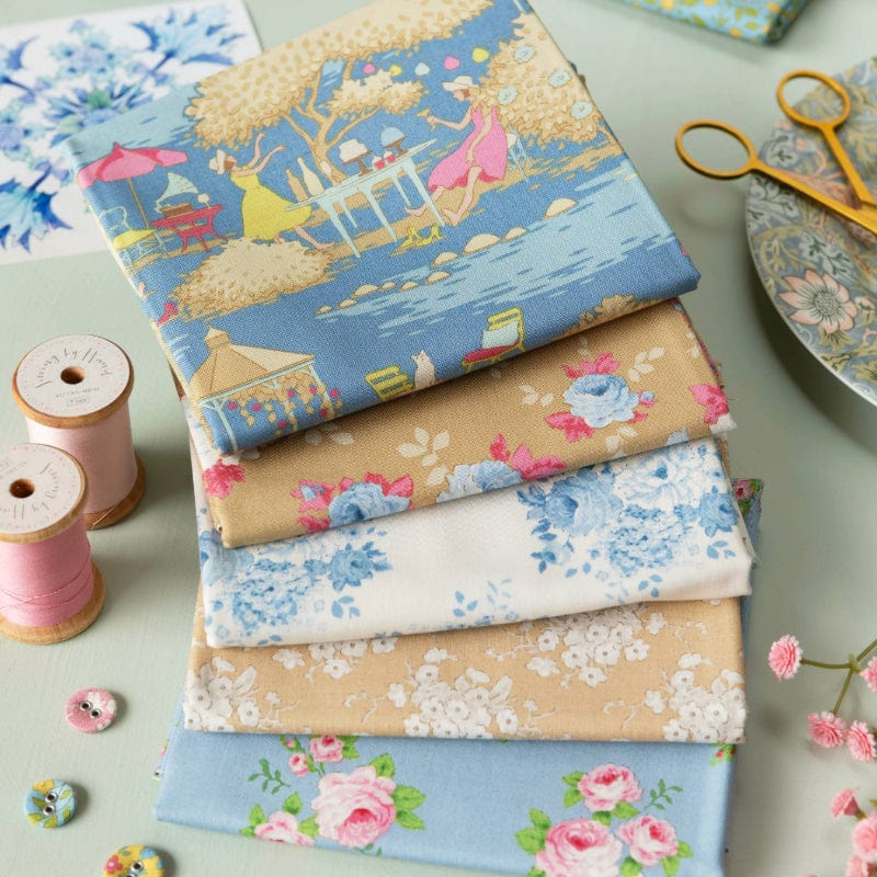 Tilda Fabric Pre Cuts Tilda Sunday Brunch Fat Quarter Bundle 5 Piece Blue and Sand TD300225  - The Sewing Studio
