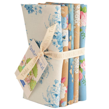 Tilda Fabric Pre Cuts Tilda Sunday Brunch Fat Quarter Bundle 5 Piece Blue and Sand TD300225  - The Sewing Studio for sale UK - The Sewing Studio
