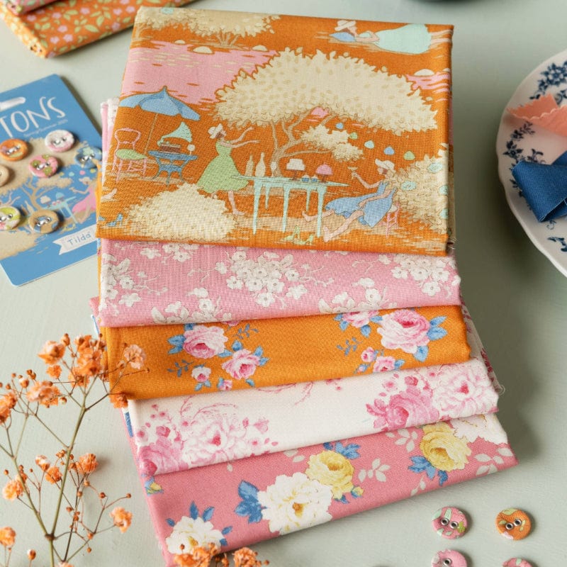 Tilda Fabric Pre Cuts Tilda Sunday Brunch Fat Quarter Bundle 5 Piece Pink and Orange TD300224  - The Sewing Studio