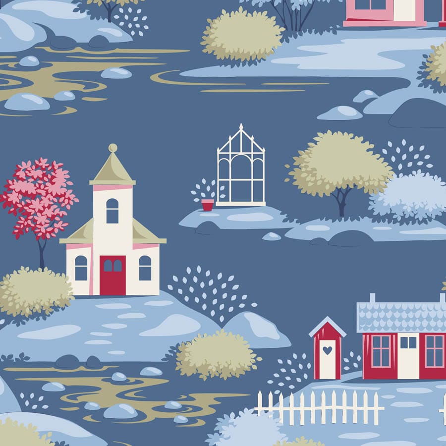 Multi-coloured Landscapes Tilda Fabric PRE-ORDER Tilda Village Life - The Sewing Studio