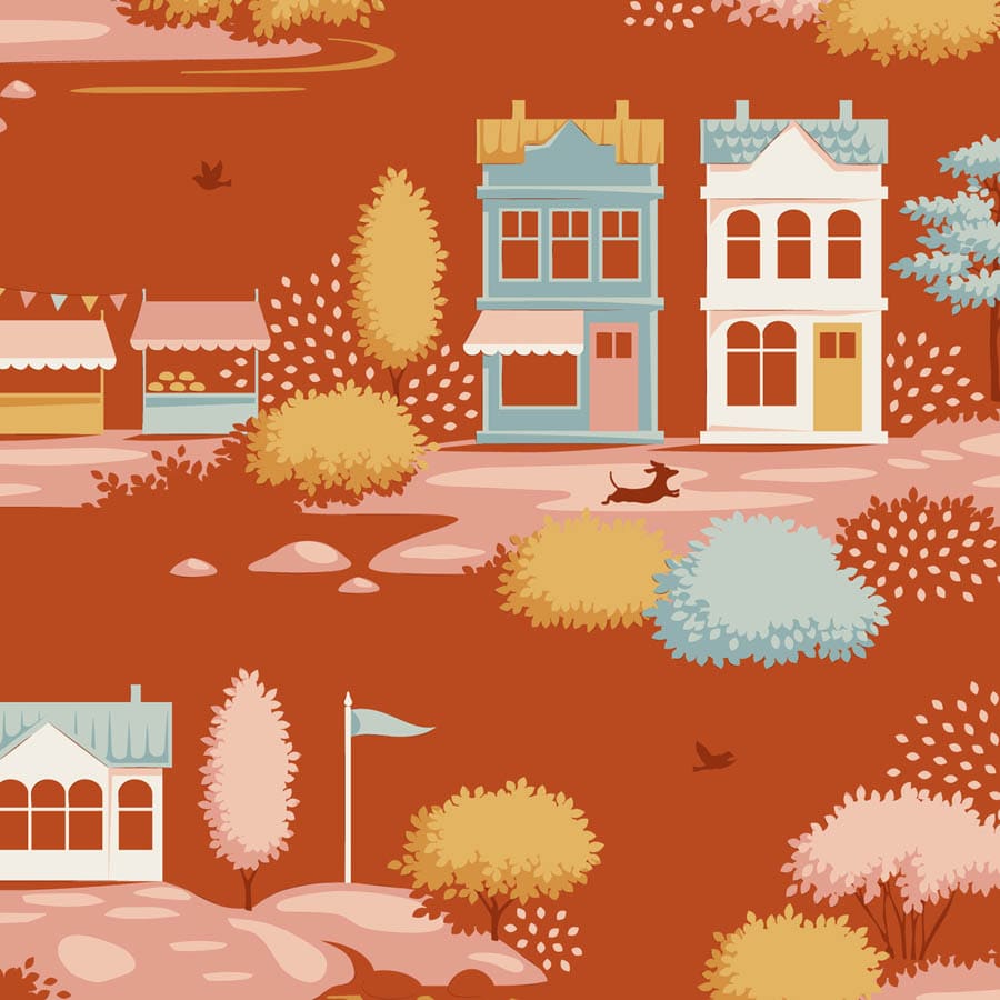 Multi-coloured Landscapes Tilda Fabric PRE-ORDER Tilda Village Life - The Sewing Studio