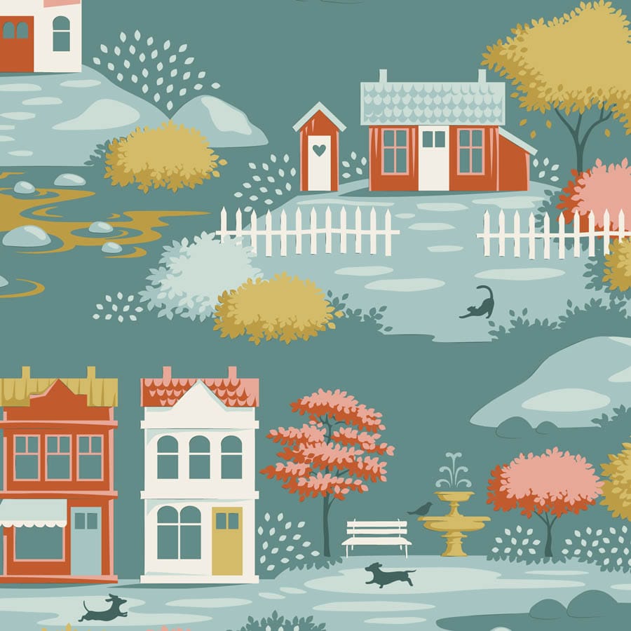 Multi-coloured Landscapes Tilda Fabric PRE-ORDER Tilda Village Life - The Sewing Studio