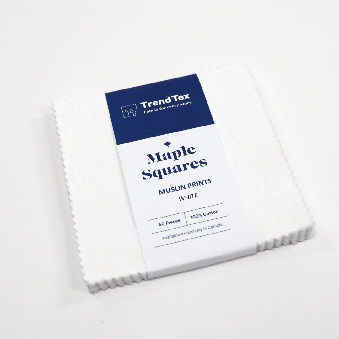 TrendTex Fabric Pre Cuts TrendTex Muslin Prints Maple 5” Squares White - The Sewing Studio