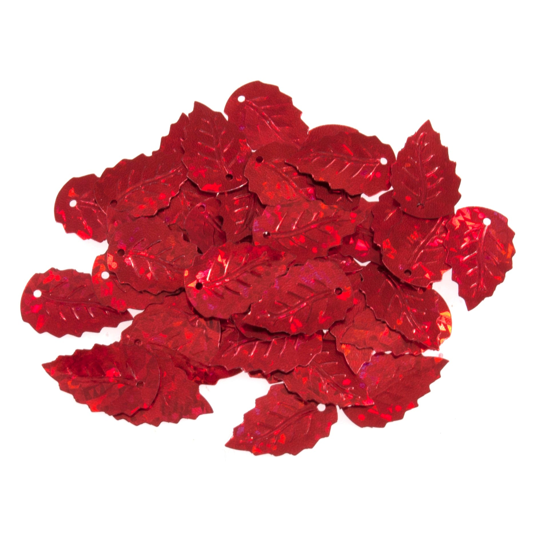 Trimits Beads Sequins Accessories Sequins: Leaf Holographic: 12 x 18mm: Red: 5g pack  - The Sewing Studio