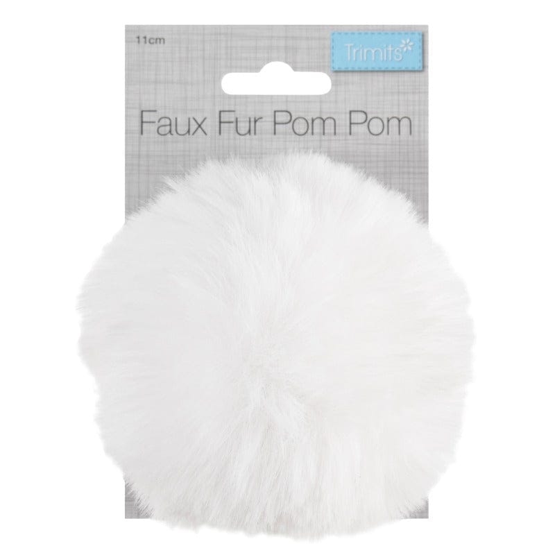 Trimits Craft Accessories Faux Fur Pom Pom White 11cm  - The Sewing Studio