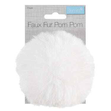 Trimits Craft Accessories Faux Fur Pom Pom White 11cm  - The Sewing Studio for sale UK - The Sewing Studio