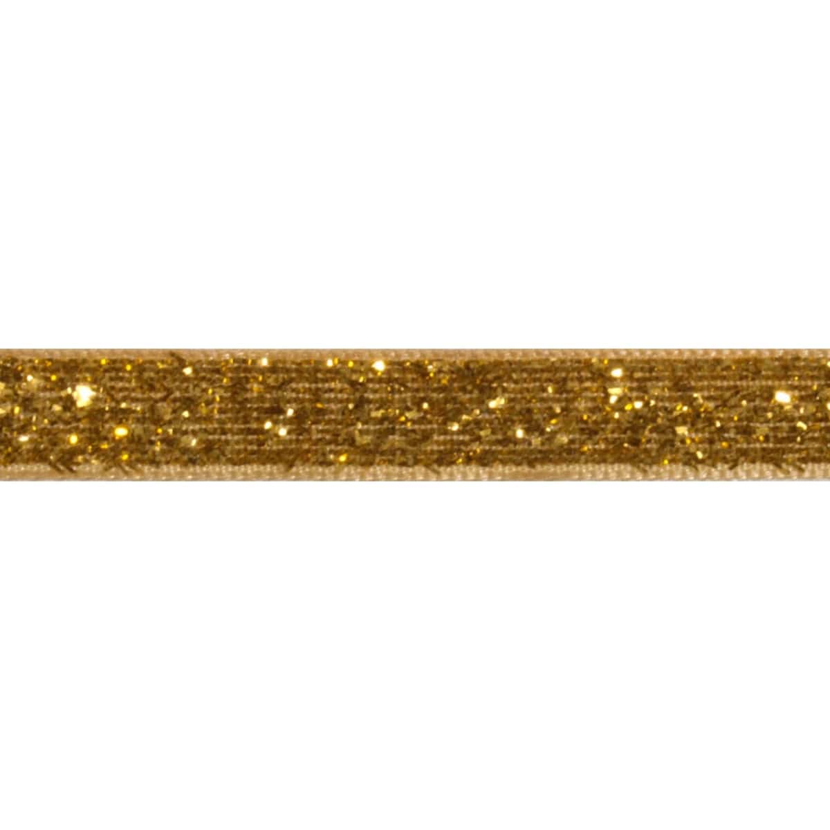 Trimits Ribbon Glitter Velvet Ribbon: 10mm wide: Gold. Price per metre.  - The Sewing Studio