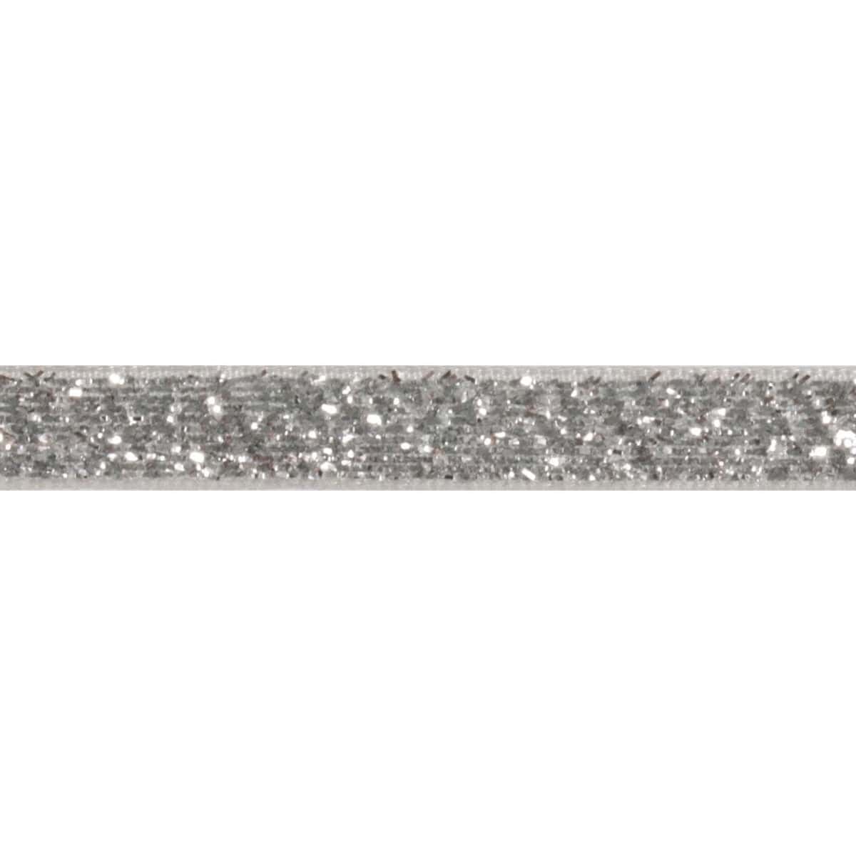 Trimits Ribbon Glitter Velvet Ribbon: 10mm wide: Silver. Price per metre.  - The Sewing Studio