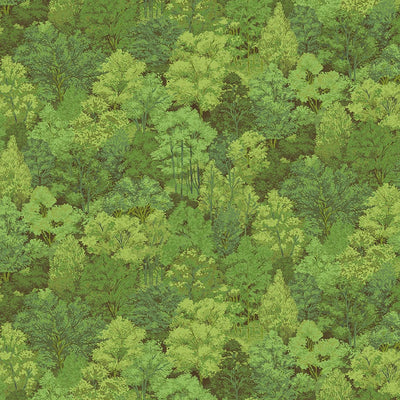 Makower Patchwork Fabric Landscape Trees Green