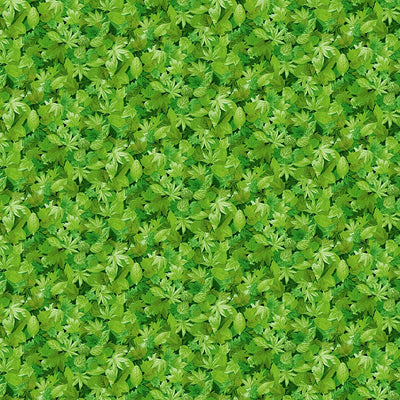 Makower Patchwork Fabric Landscape Leaves Green