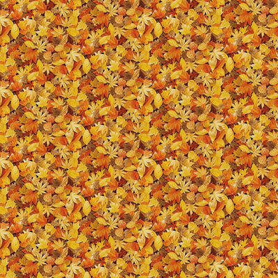 Makower Patchwork Fabric Landscape Leaves Orange