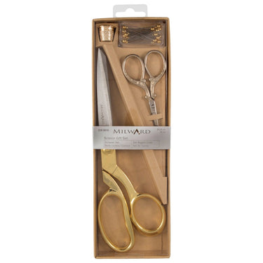Scissors Gift Set Dressmaking 21.5cm and Embroidery 9.5cm Thimble and Pins Gold
