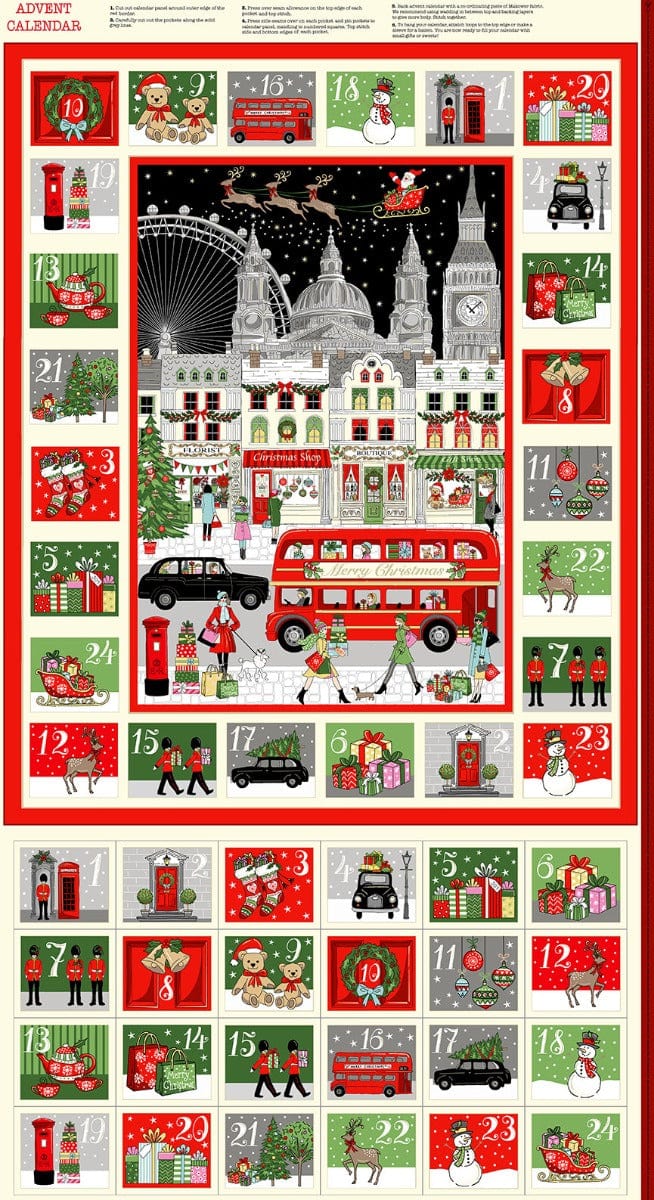 Makower Fabric London Christmas Advent Calendar Panel 2369/1