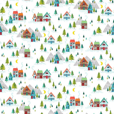Makower Christmas Fabric Santa Express Scenic White 2379W