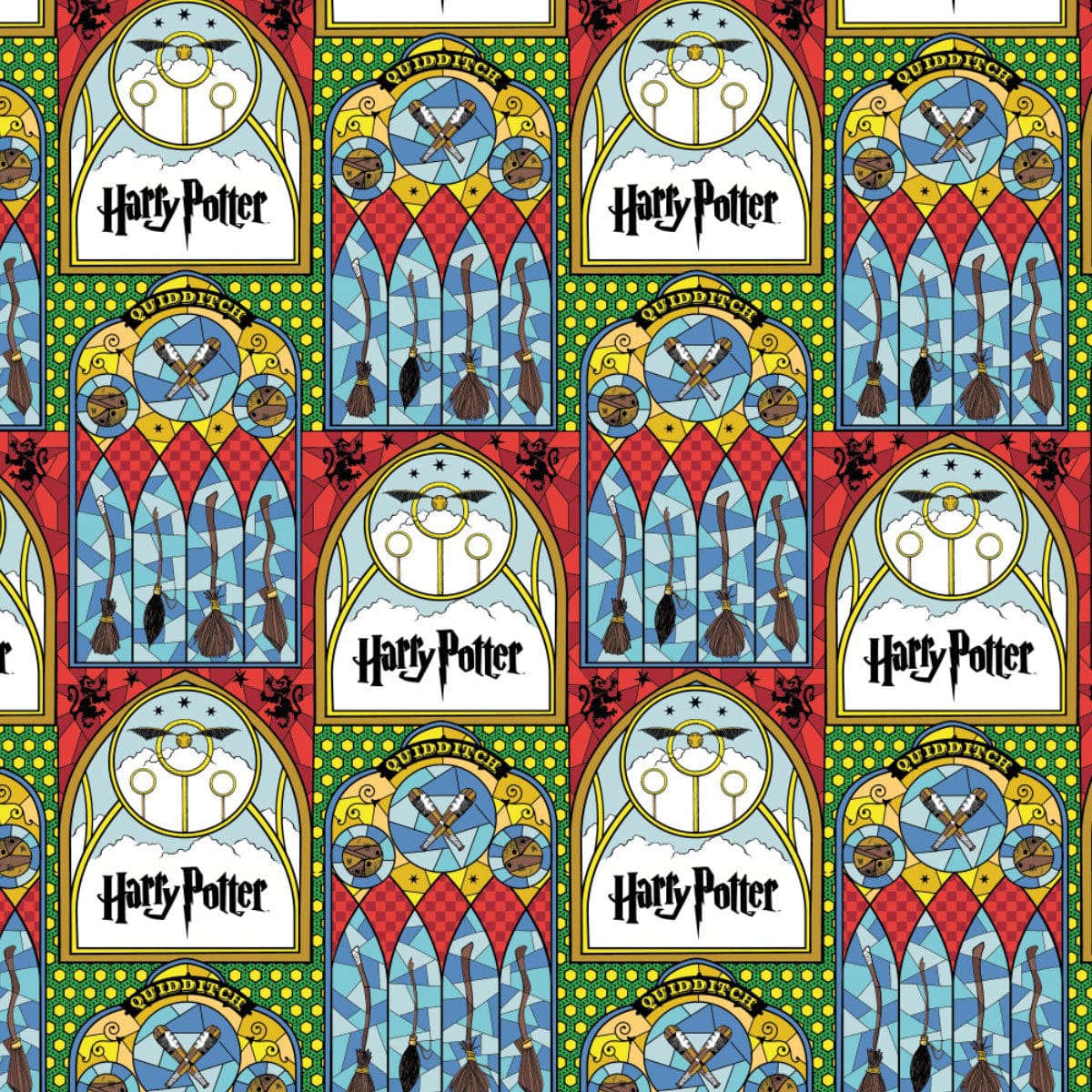 Harry Potter Stained Glass Broomsticks Quilting Fabric