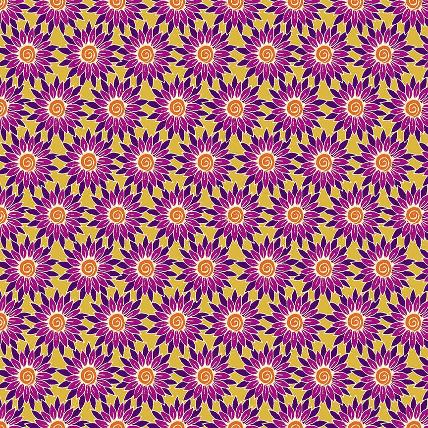 Makower Henna Sunflower Yellow Purple