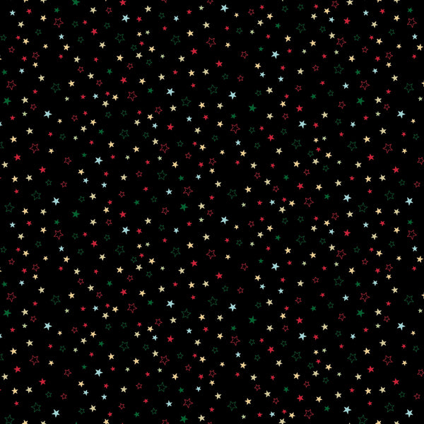 Makower Christmas Fabric Cosy Home Stars Black Metallic 2573 X