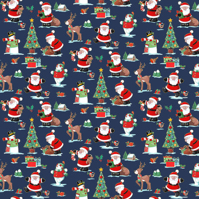 Makower Christmas Fabric Santa Scenic Blue 2586 B