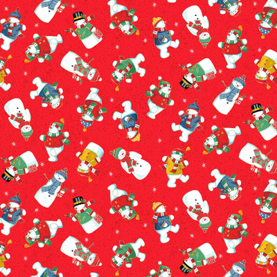 Makower Christmas Fabric Santa Snowmen Red 2588 R