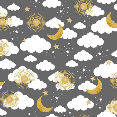 3 Wishes Stay Wild Moon Child Flannel Fabric Grey 20261