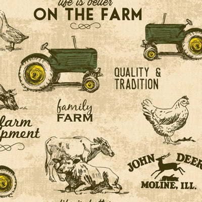 John Deere Vintage on the Farm Green Fabric