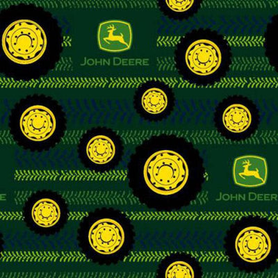 John Deere Tracks and Tyres Green Fabric