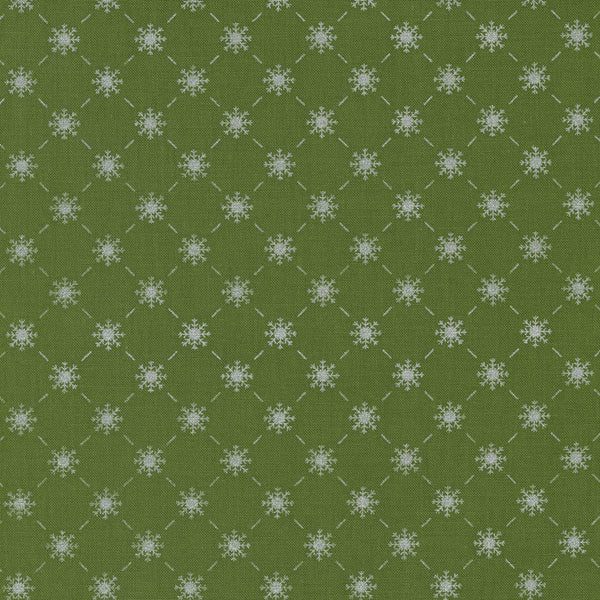 Moda Merrymaking Metallic Fabric Bias Snowflake Evergreen 48345-14M