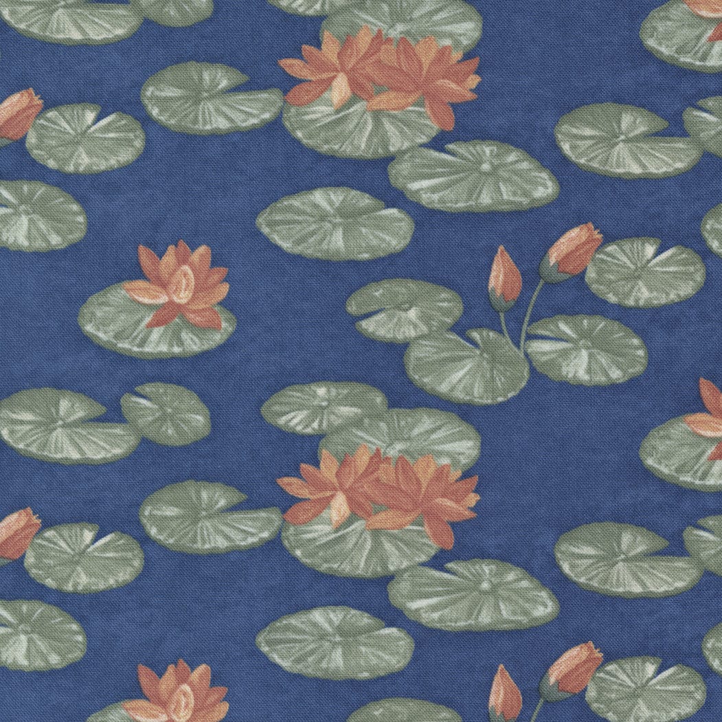 Moda Fabric Watermarks Lily Pads Indigo 6910 14