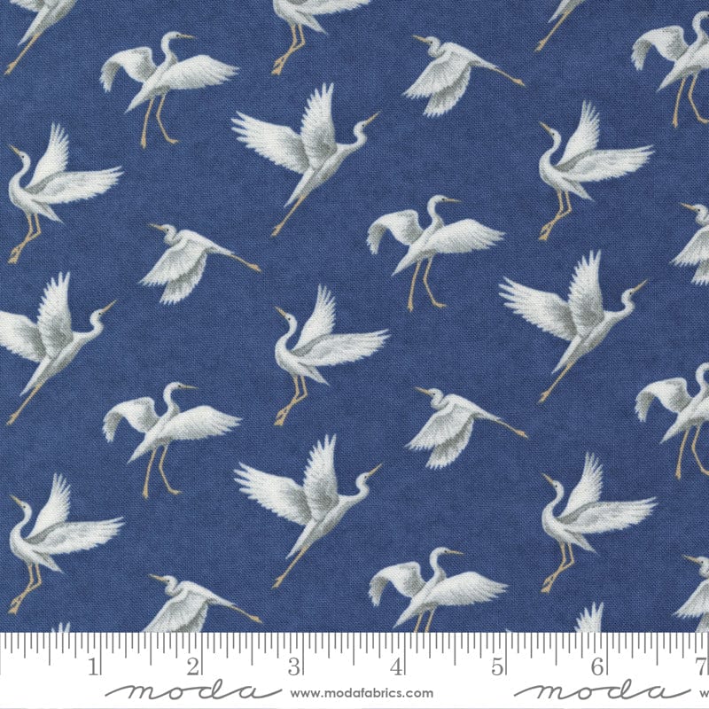 Moda Fabric Watermarks Egrets Indigo 6912 14 Ruler